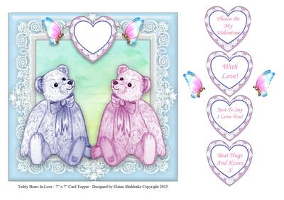 Teddy Bears in Love - 7" x 7" Card Topper