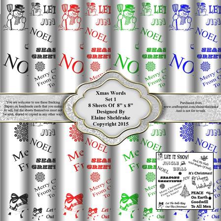 8" x 8" Xmas Words Set 1 Backing Papers