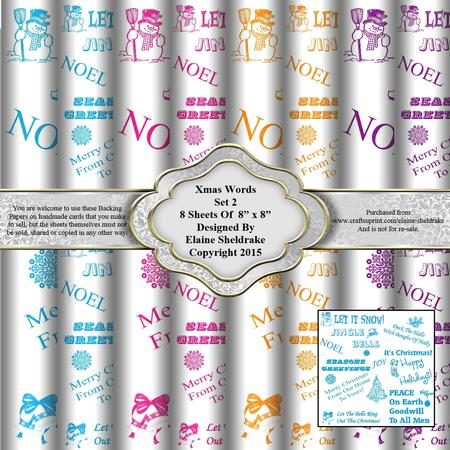 8" x 8" Xmas Words Set 2 Backing Papers