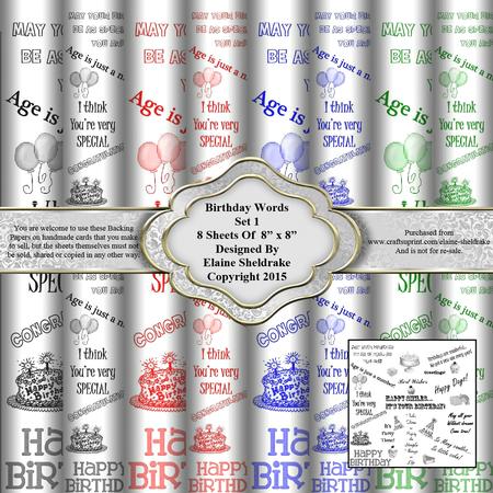 8" x 8" Birthday Words Set 1 Backing Papers