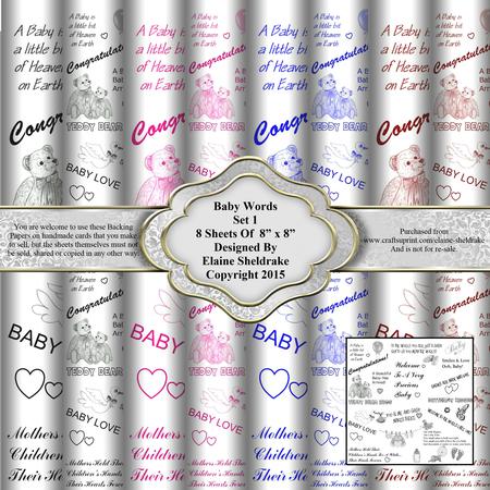 8" x 8" Baby Words Set 1 Backing Papers