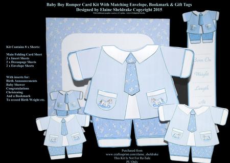 Baby Boy Set 1 Card Kit, Envelope,inserts, Tags & Bookmark