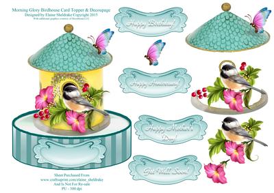 Morning Glory Birdhouse - Shaped Card Topper with Decoupage