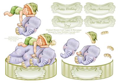 Elephant Dreams - Shaped Card Topper with Decoupage