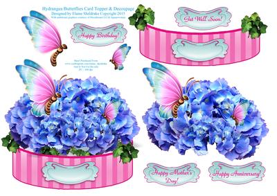 Hydrangeas & Butterflies - Shaped Card Topper with Decoupage