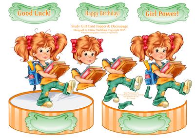 Study Girl - Shaped Card Topper with Decoupage