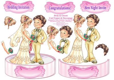 Bride & Groom - Shaped Card Topper with Decoupage