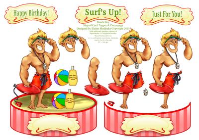 Beach Boy - Shaped Card Topper with Decoupage