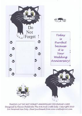 Tuxedo Black & White Cat Anniversary Quick Decoupage Card