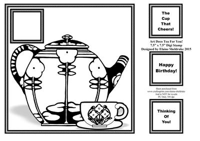 Art Deco Tea for You - 8" x 8" Digi Stamp Card Topper