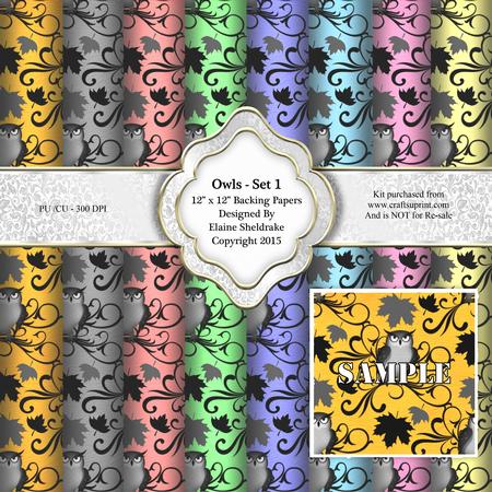 Owls Set 1 - Eight 12" x 12" Backing Papers - Cu/pu
