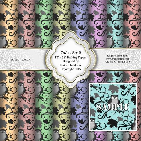 Owls Set 2 - Eight 12" x 12" Backing Papers - Cu/pu