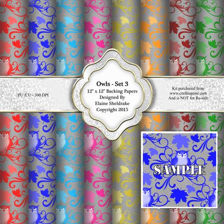 Owls Set 3 - Eight 12" x 12" Backing Papers - Cu/pu
