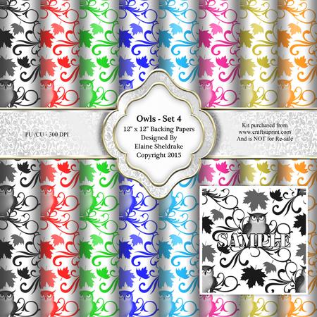 Owls Set 4 - Eight 12" x 12" Backing Papers - Cu/pu