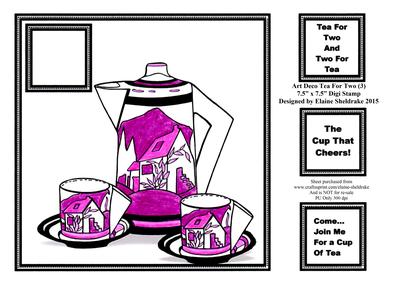 Art Deco Tea for Two (3) 7.5" x 7.5" Card Topper