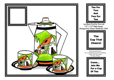 Art Deco Tea for Two (4) 7.5" x 7.5" Card Topper