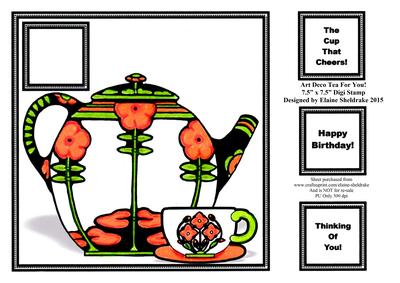 Art Deco Tea for You (1) 7.5" x 7.5" Card Topper
