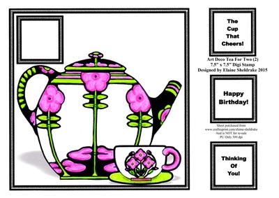 Art Deco Tea for You (2) 7.5" x 7.5" Card Topper