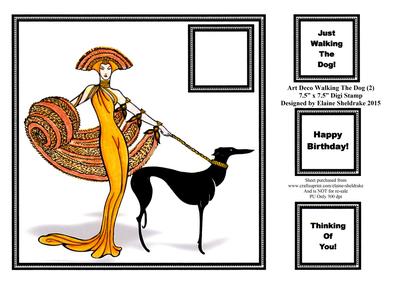 Art Deco Walking the Dog (2) - 7.5" x 7.5" Card Topper