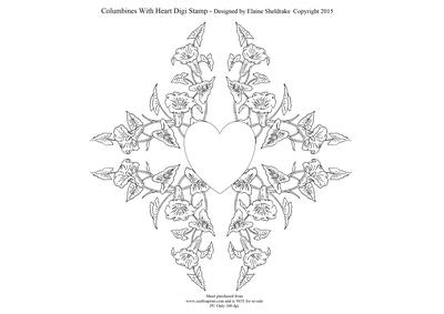 Morning Glory Columbines with Heart Floral Digi Stamp