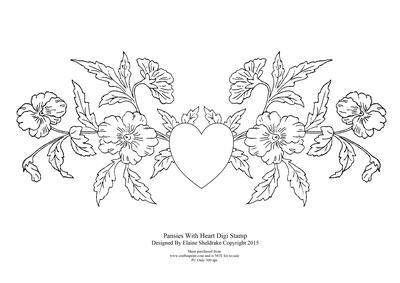 Pansies with Heart - Floral Digi Stamp