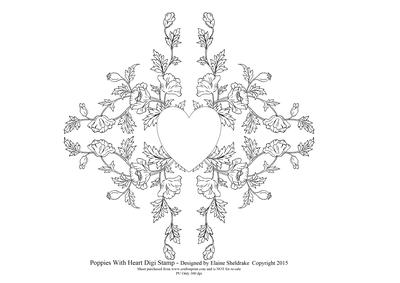 Poppies with Heart - Floral Digi Stamp