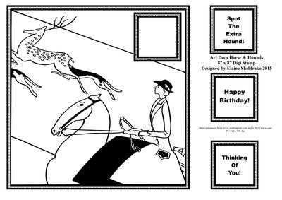Art Deco Horse & Hounds - 8" x 8" Digi Stamp Card Topper