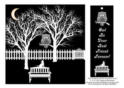 Owl & Pussy Cat Friends - 8" x 8" Card Topper & Bookmark