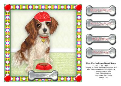 King Charles Spaniel Puppy Dog & Bones - 7.5" x 7.5" Topper