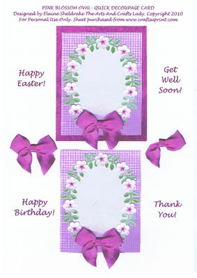 Pink Blossom Oval - Quick Decoupage Card Birthday Easter