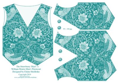 Strawberry Thief (3) Men's Waistcoat Vest Card Topper