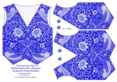 Strawberry Thief (4) Men's Waistcoat Vest Card Topper