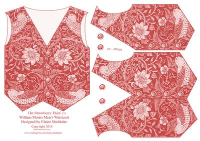 Strawberry Thief (5) Men's Waistcoat Vest Card Topper