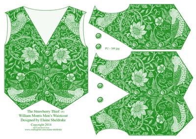 Strawberry Thief (6) Men's Waistcoat Vest Card Topper