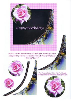 Perfect Pink Birthday Rose Double Pyramid Card
