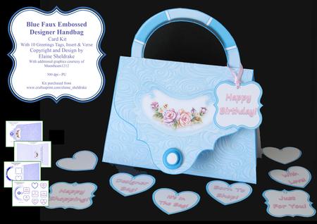 Blue Faux Embossed Designer Handbag Card Kit Insert & Verse