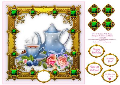 Teatime with Roses - 8" x 8" Card Topper