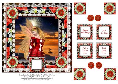 Swan Fairy Fae by Moonlight - 7" x 7" Card Topper
