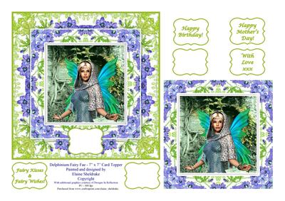 Delphinium Fairy Fae - 7" x 7" Card Topper with Decoupage