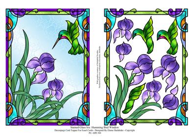 Stained Glass Iris Flowers & Humming Bird + Decoupage