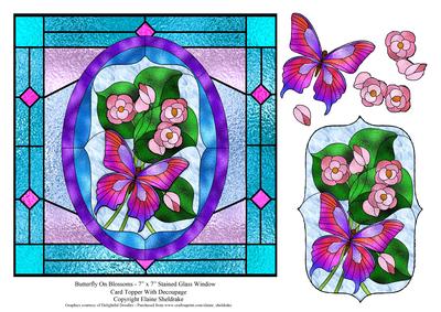 Butterfly on Blossoms - Stained Glass Window + Decoupage