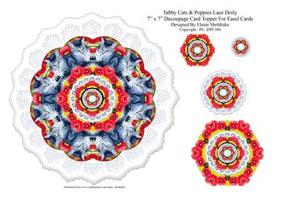Tabby Cat & Poppies Lace Doily Card Topper