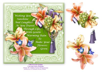 Lilies in Your Garden - 7" x 7" Card Topper with Decoupage