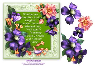 Clematis in Your Garden - 7" x 7" Card Topper with Decoupage