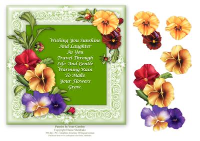 Pansies in Your Garden - 7" x 7" Card Topper with Decoupage