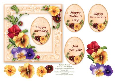Perfect Pansies - 6" x 6" Card Topper + Decoupage & Tags