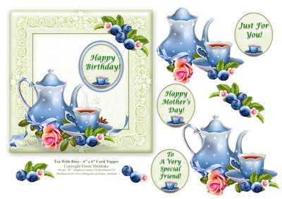Tea with Rosy - 6" x 6" Card Topper + Decoupage & Greetings