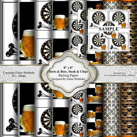 Darts & Beer, Steak & Chips - 8" x 8" Backing Papers Set