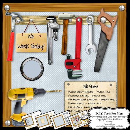 D.i.y. Tools for Men - Decoupage Easel Card Kit + Envelope