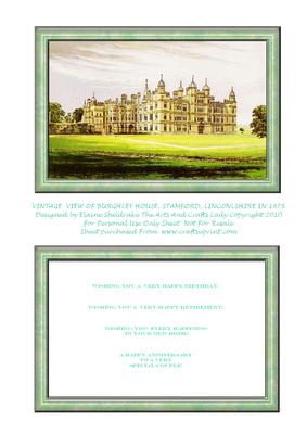 Burghley House in Lincolnshire 1875 Quick Card Birthdays Etc